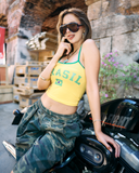 Sarı Vintage Brasil Graphic Askılı Crop