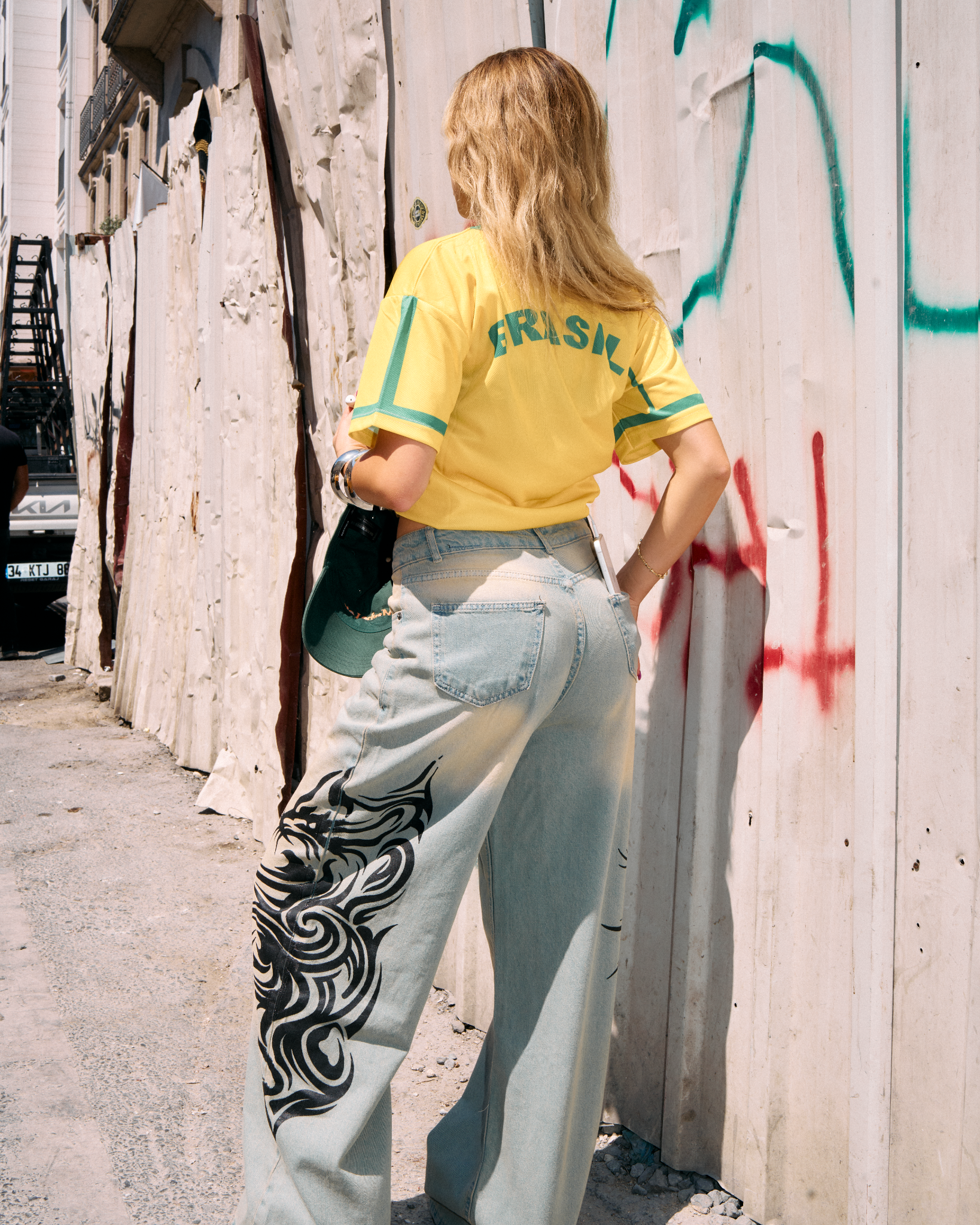 Yıkamalı Tint Dragon Detail Baggy Unisex Pantolon