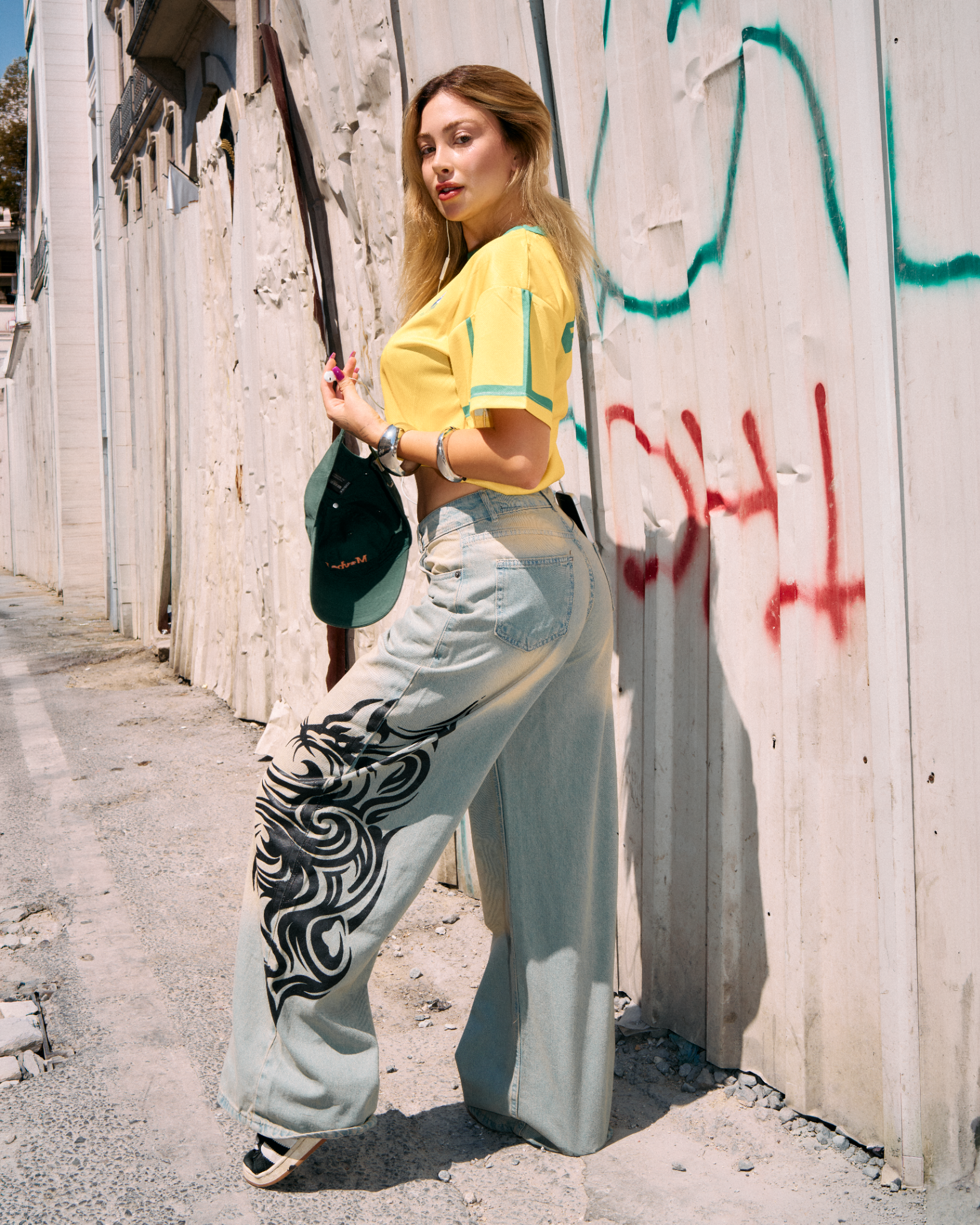 Yıkamalı Tint Dragon Detail Baggy Unisex Pantolon