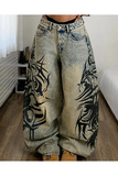 Yıkamalı Tint Dragon Detail Baggy Unisex Pantolon