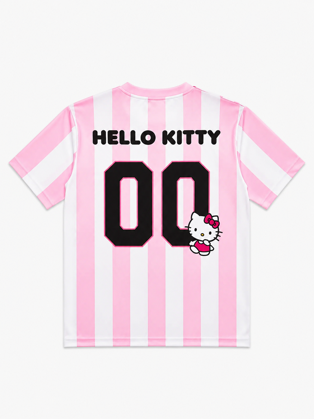 Pembe Beyaz V Yaka Çubuklu Jersey Hello Kitty T-Shirt