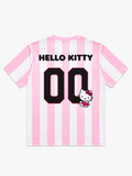 Pembe Beyaz V Yaka Çubuklu Jersey Hello Kitty T-Shirt