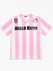 Pembe Beyaz V Yaka Çubuklu Jersey Hello Kitty T-Shirt