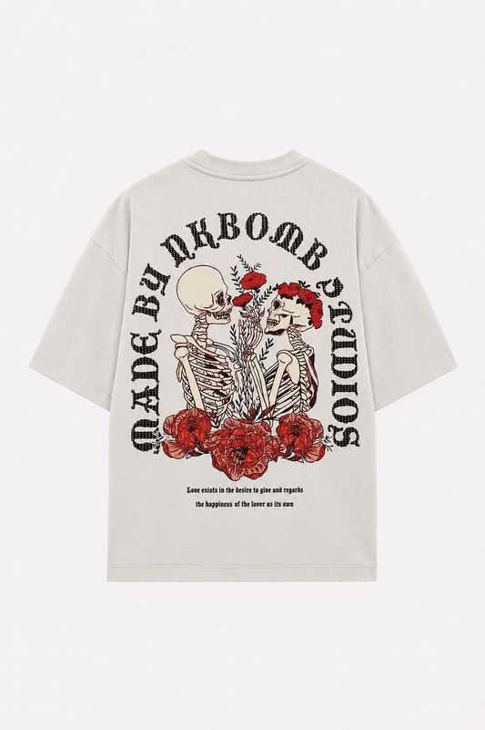Beyaz Eterdity Ön Ve Sırt Iskelet Baskılı Oversize T-shirt