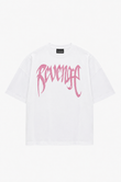 Beyaz Unisex Oversize Pembe Revenge Parıltılı Taş Baskılı Tshirt