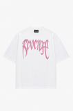 Beyaz Unisex Oversize Pembe Revenge Parıltılı Taş Baskılı Tshirt