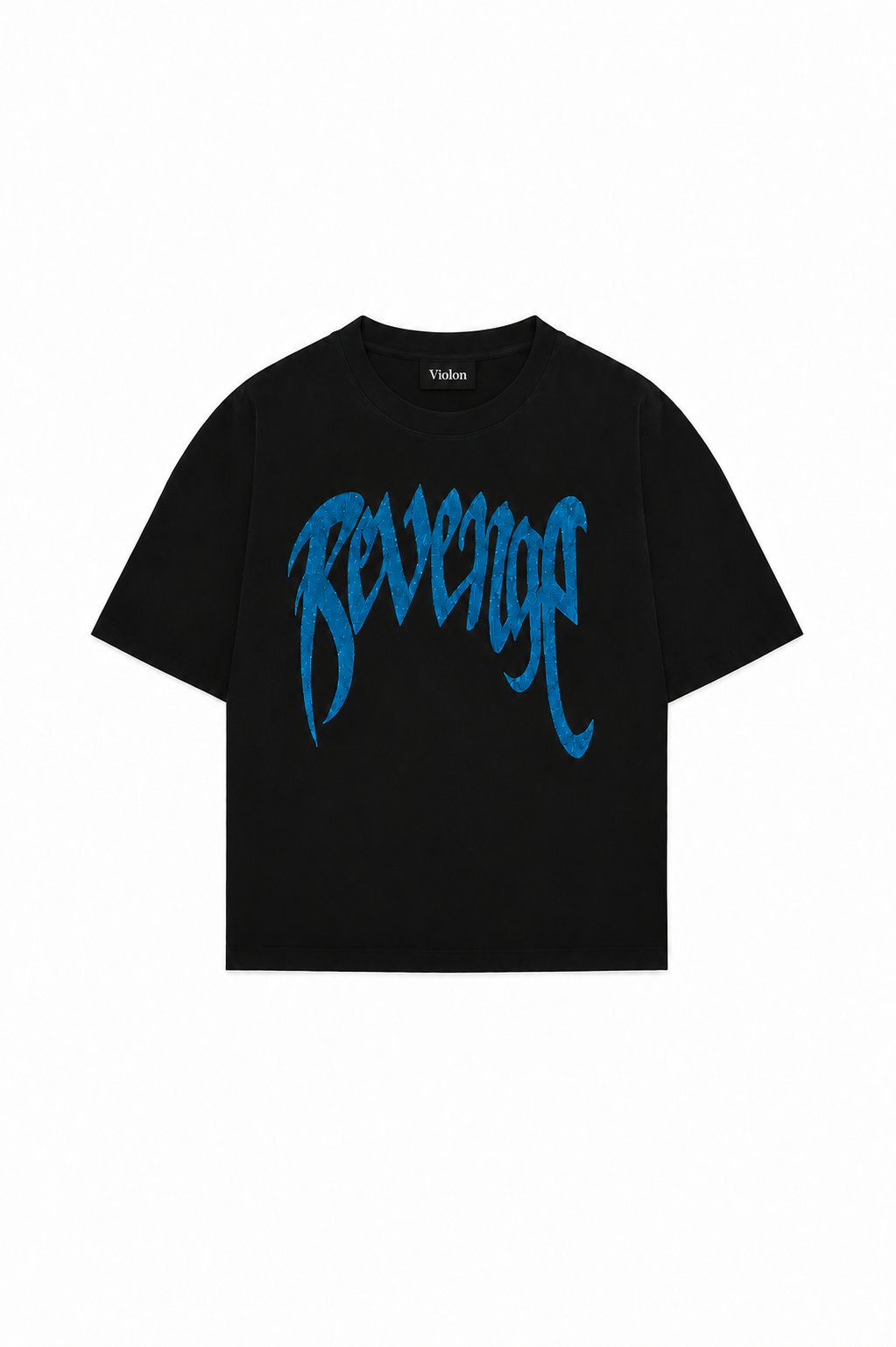 Siyah Unisex Oversize Mavi Revenge Parıltılı Taş Baskılı Tshirt