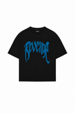Siyah Unisex Oversize Mavi Revenge Parıltılı Taş Baskılı Tshirt