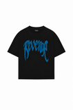 Siyah Unisex Oversize Mavi Revenge Parıltılı Taş Baskılı Tshirt