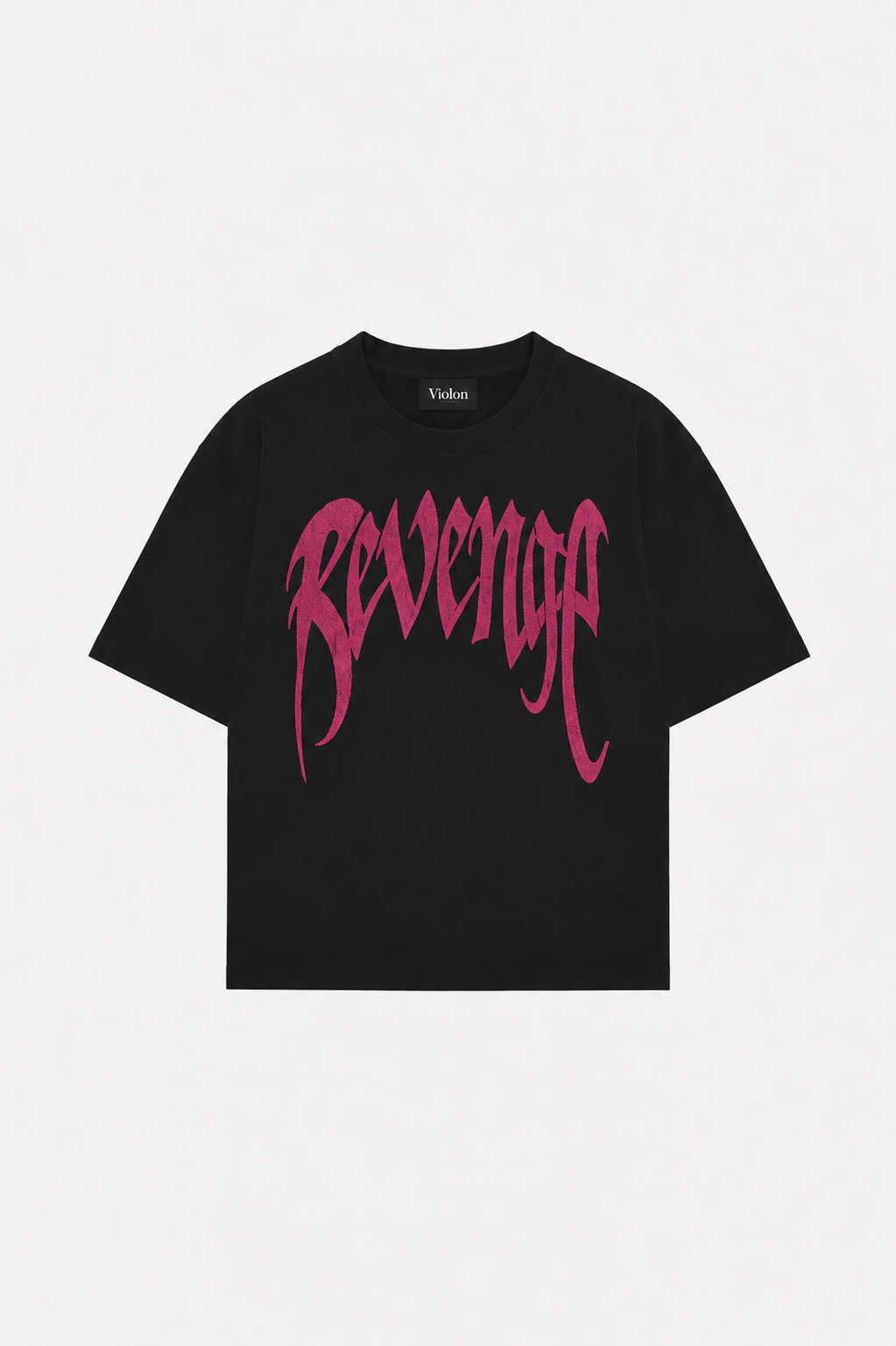 Siyah Unisex Oversize Pembe Revenge Parıltılı Taş Baskılı Tshirt