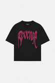 Siyah Unisex Oversize Pembe Revenge Parıltılı Taş Baskılı Tshirt