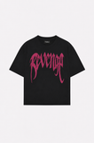Siyah Unisex Oversize Pembe Revenge Parıltılı Taş Baskılı Tshirt