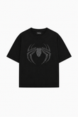 Unisex Spider Taş Baskılı Siyah Oversize Tshirt