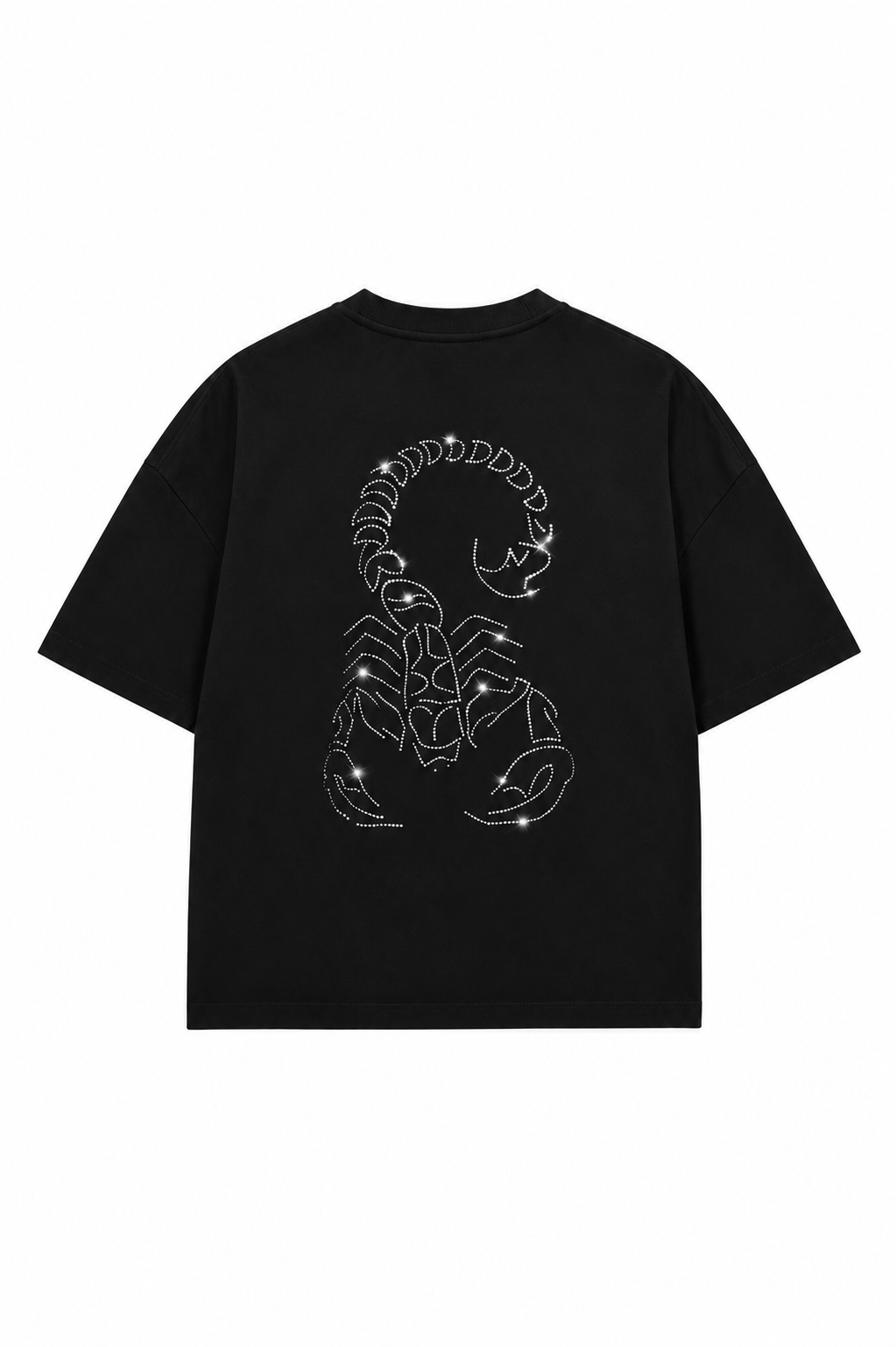 Unisex Akrep Taş Baskılı Siyah Oversize Tshirt