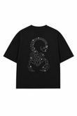 Unisex Akrep Taş Baskılı Siyah Oversize Tshirt