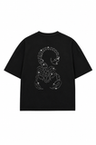 Unisex Akrep Taş Baskılı Siyah Oversize Tshirt