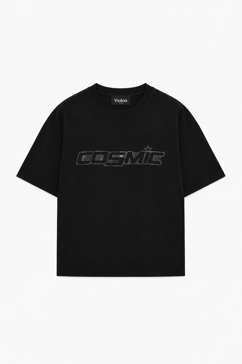 Unisex Cosmic Taş Baskılı Siyah Oversize Tshirt