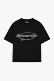 Unisex Reverse Taş Baskılı Siyah Oversize Tshirt