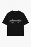 Unisex Reverse Taş Baskılı Siyah Oversize Tshirt