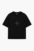 Unisex Pusula Taş Baskılı Siyah Oversize Tshirt