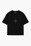 Unisex Pusula Taş Baskılı Siyah Oversize Tshirt