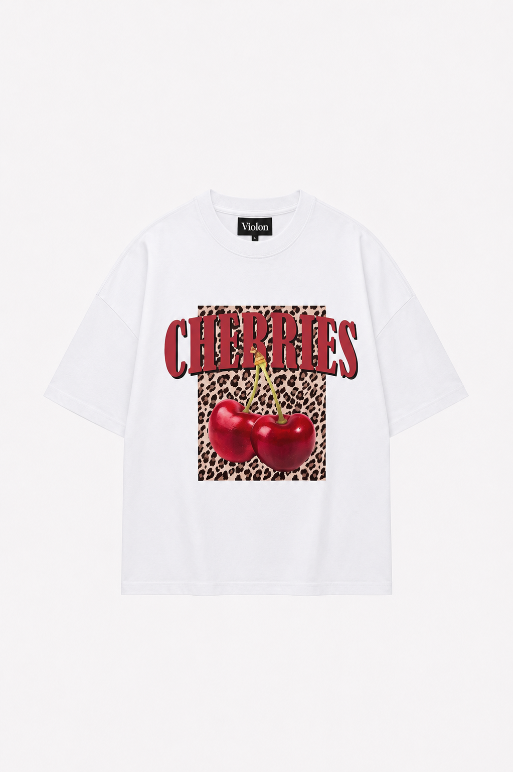 Kadın Cherries Leopar Tshirt Beyaz