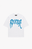 Beyaz Unisex Oversize Mavi Revenge Parıltılı Taş Baskılı Tshirt