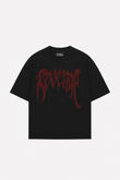 Siyah Unisex Oversize Kırmızı Revenge Parıltılı Taş Baskılı Tshirt
