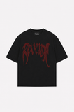 Siyah Unisex Oversize Kırmızı Revenge Parıltılı Taş Baskılı Tshirt