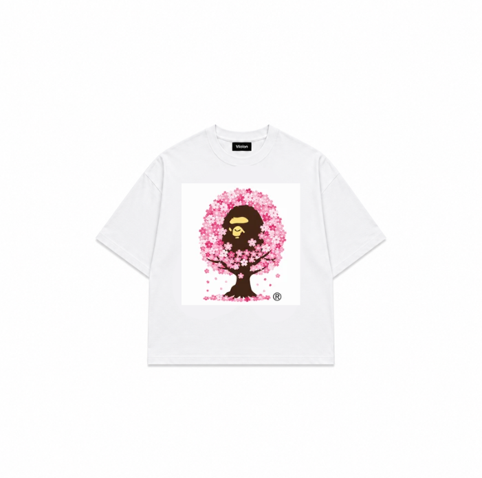 Sakura Ape Oversize Beyaz Tişört