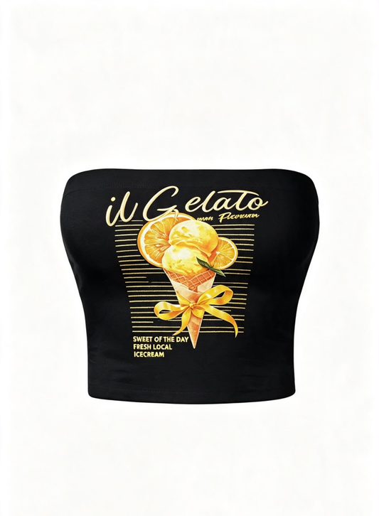 Citrus Gelato Siyah Straplez Crop