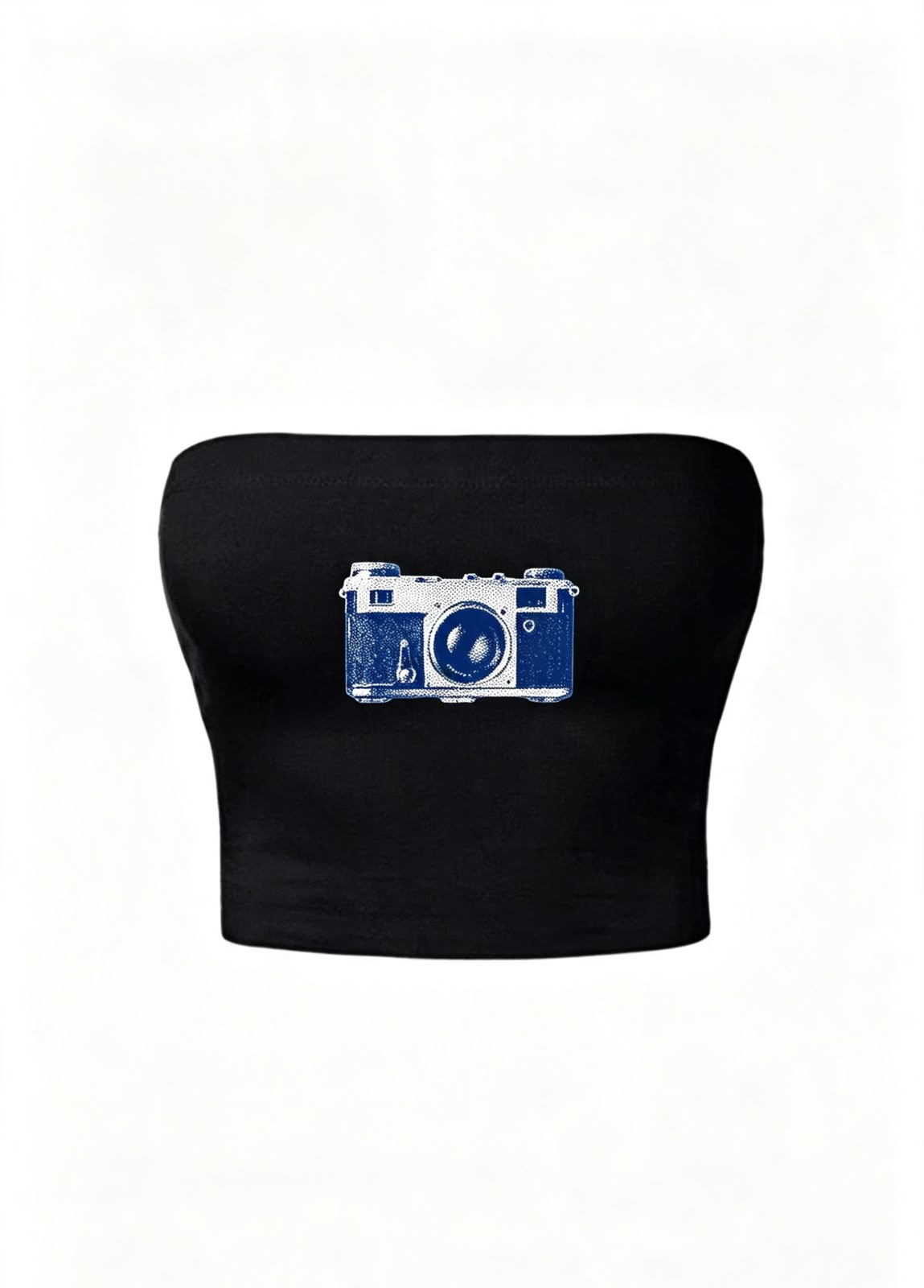 Vintage Camera Siyah Straplez Crop