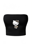 Leopard Kitty Siyah Straplez Crop