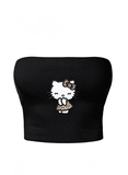 Leopard Kitty Siyah Straplez Crop