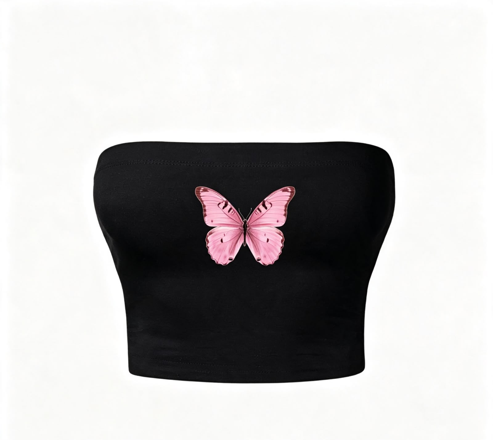 Pink Butterfly Siyah Straplez Crop
