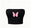 Pink Butterfly Siyah Straplez Crop