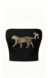 Coquette Leopard Siyah Straplez Crop