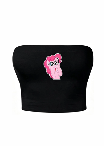 Pink Pony Siyah Straplez Crop