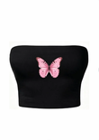 Pink Butterfly Siyah Straplez Crop