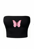 Pink Butterfly Siyah Straplez Crop