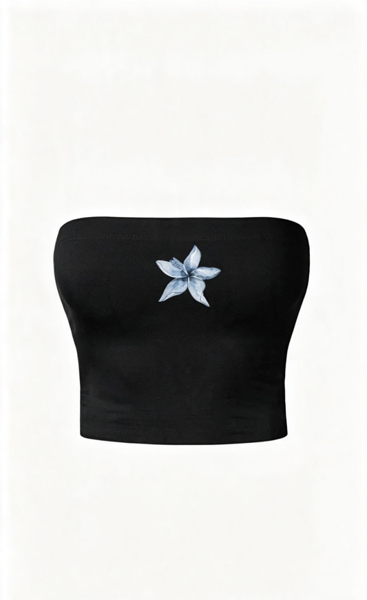 Blue Blossom Siyah Straplez Crop