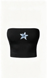 Blue Blossom Siyah Straplez Crop