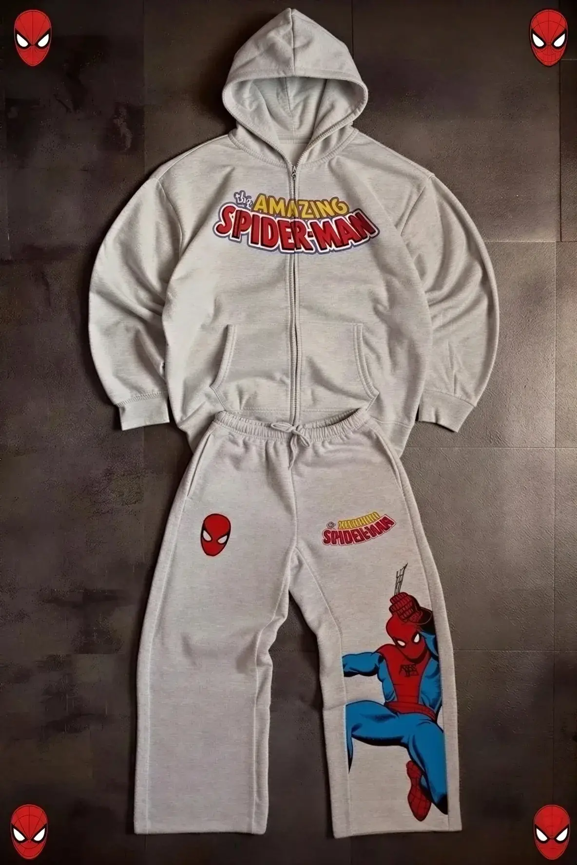 Spider-Man Detaylı Gri Alt Üst Unisex Oversize Eşofman Takımı