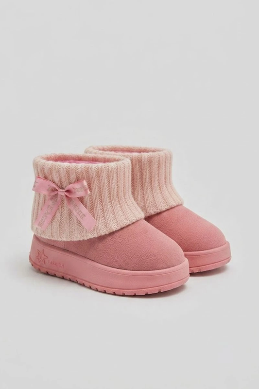 Pembe Kurdele Detaylı Peluş Görünümlü Kar Botu