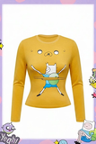 Sarı Adventure Time Finn and Jack Y2K Uzun Kollu Crop