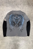 Gri Wing & Shield Gotik Siyah Kollu Unisex Sweatshirt