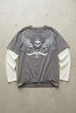 Füme King Skull Gotik Beyaz Kollu Unisex Sweatshirt