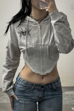 Gri Melanj Korseli Tribal Oval Kesim Y2K Uzun Kollu Crop Hırka