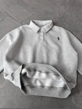 Polo Yaka Nakış Detaylı Basic Oversize Unisex Sweatshirt