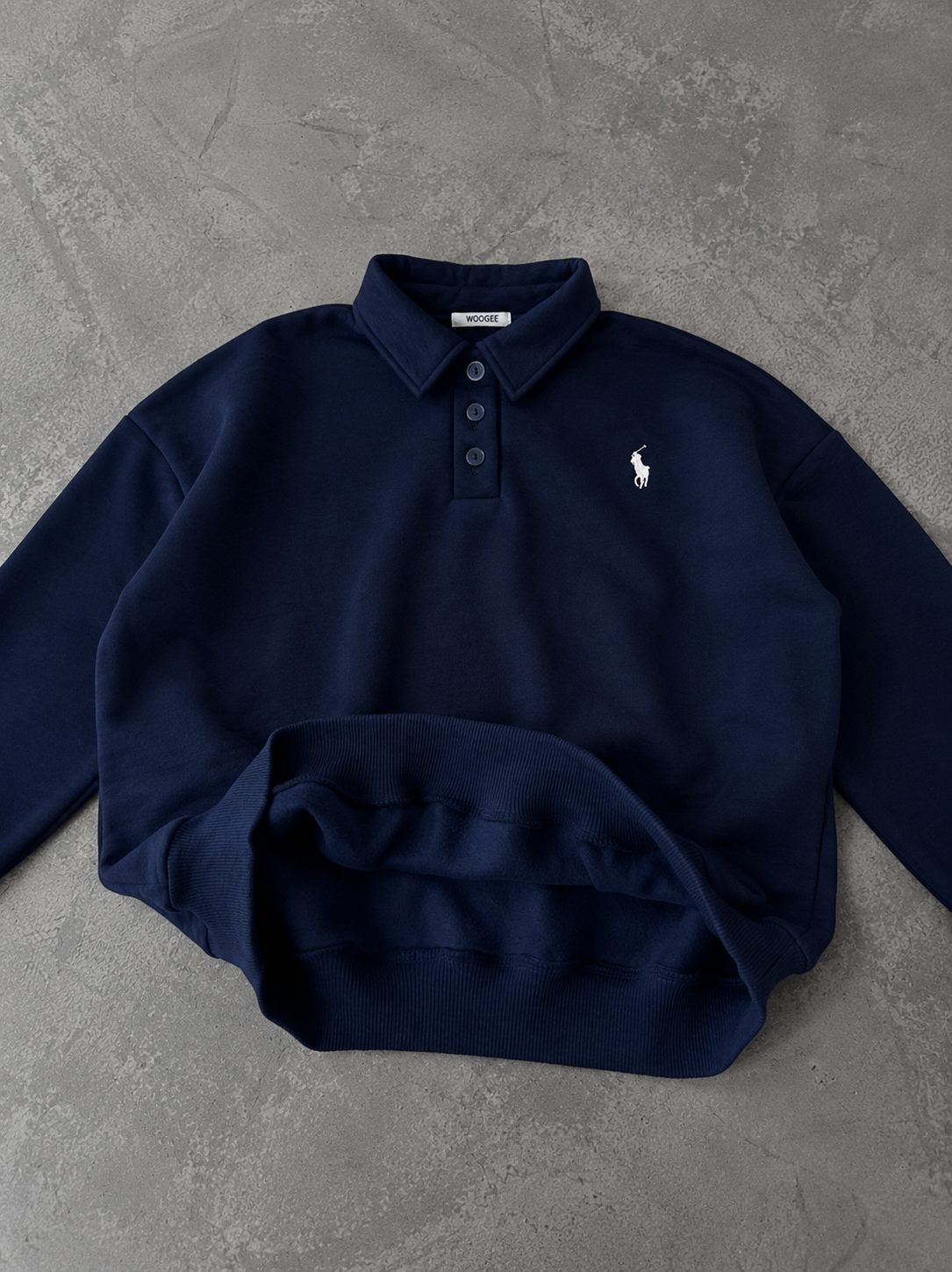 Polo Yaka Nakış Detaylı Basic Oversize Unisex Sweatshirt